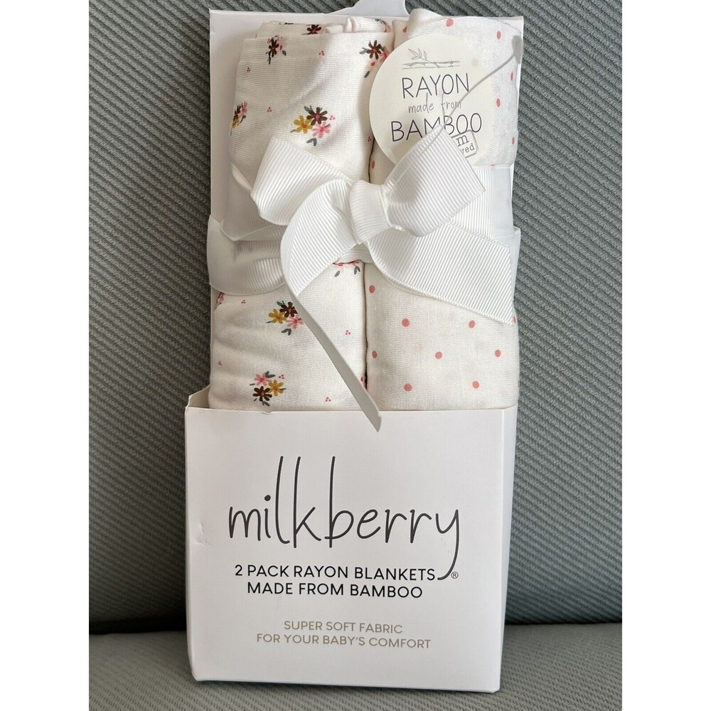 Milkberry Floral And Pink Polka Dots Baby Swaddling Blankets Newborn Bamboo New